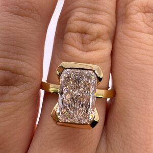 3.01 carat e vs1 radiant cut lab diamond half bezel engagement ring